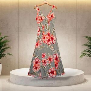 Paper Heart Floral Maxi Dress Size S Grey Red